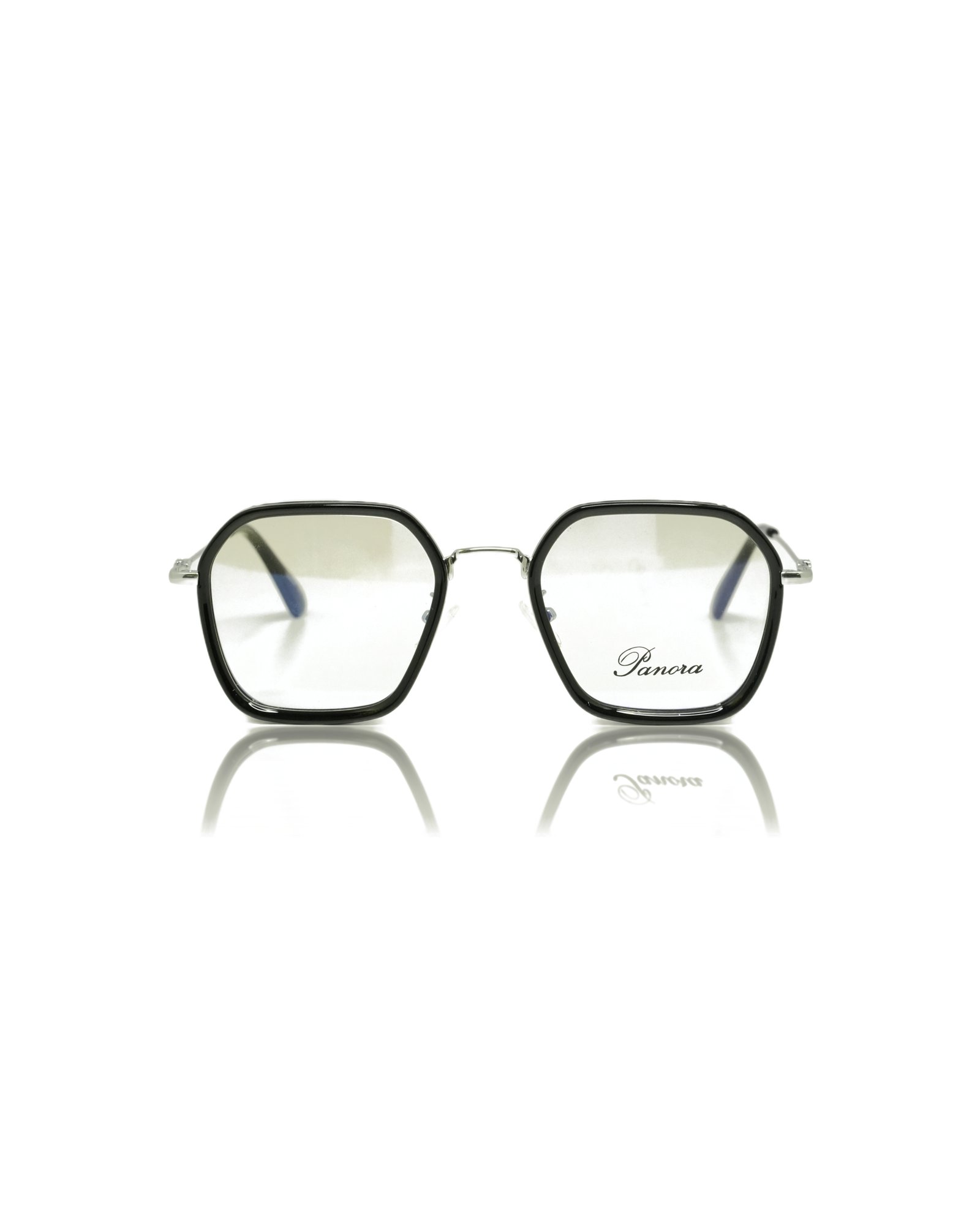 PANORA Dual-Tone Black & Silver Oval Shell Spectacle Frame (Jet Black with Sterling Silver Accent)